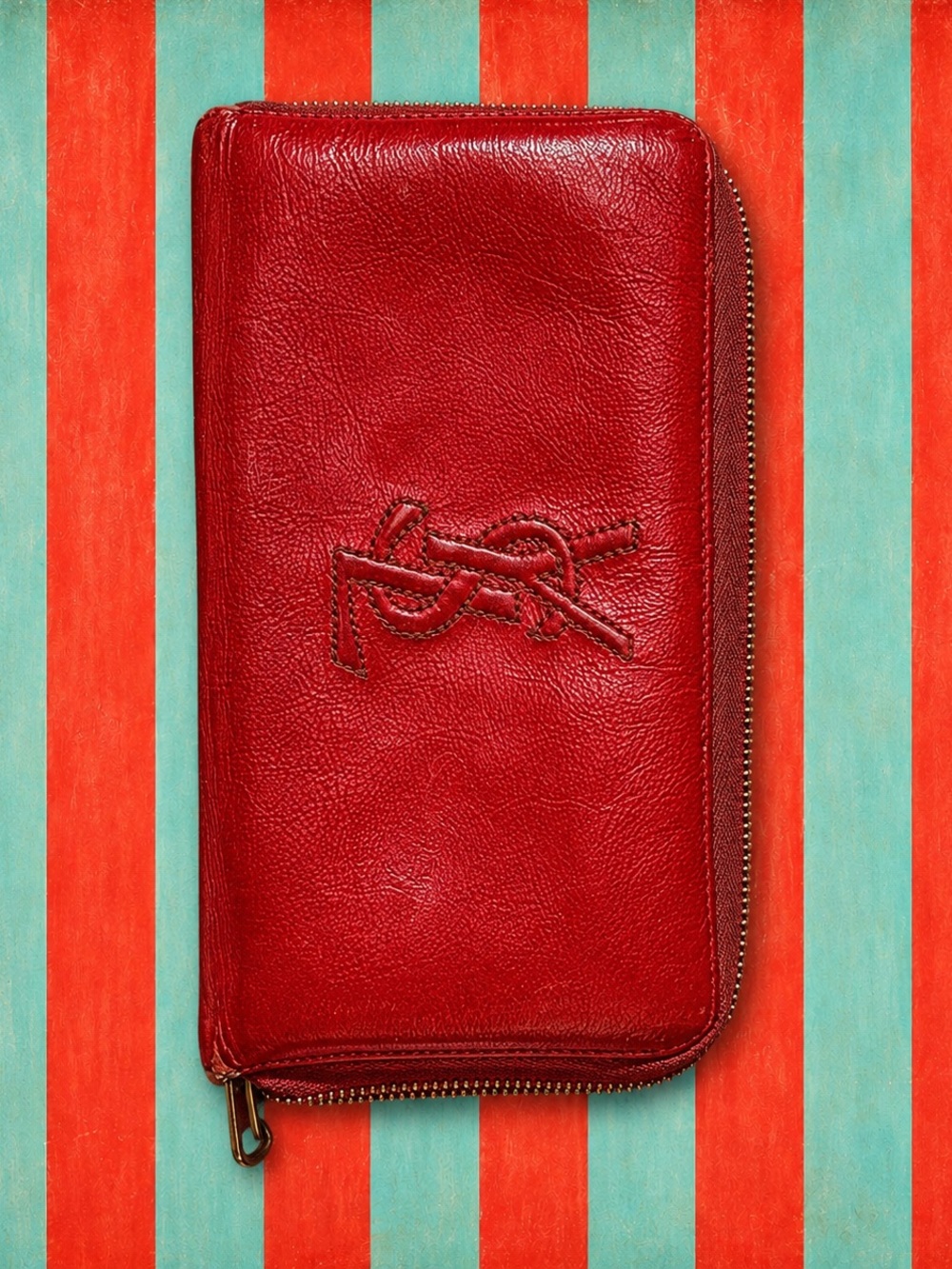 Yves Saint Laurent Red Leather Zip-Around Wallet